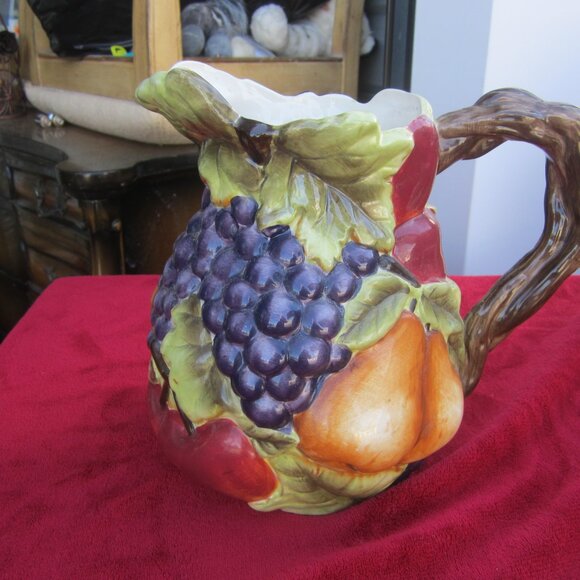VTG SONOMA VILLA FRUIT MOTIF PITCHER W/BRANCH HANDLE, 3D EFFECT - Picture 3 of 6